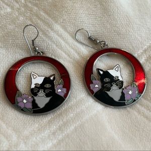 Vintage REO Black & White Enamel Cat Earrings